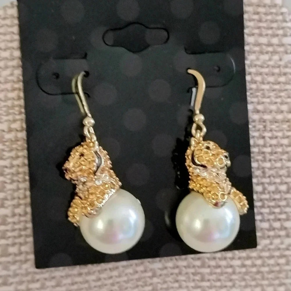 JTV Gold tone Dangle Multicolored Rhinestones Faux Pearl - Picture 3 of 11